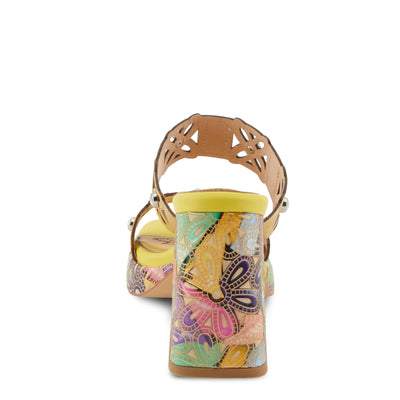 Spring Step L'Artiste Women's ELLAH Double Band Sandals - Chunky Heel, Intricate Designs, Padded Insole Black Multi EU 37 / US 6.5-7