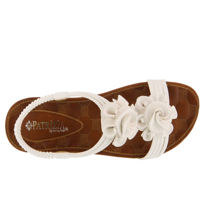 PATRIZIA Spring Step Nectarine Sandals for Womens - Ladies Sandals with Chic Flower Grabbing t-straps - Casuals Womens Sandals with Stretch Back Strap - White US 5.5-6