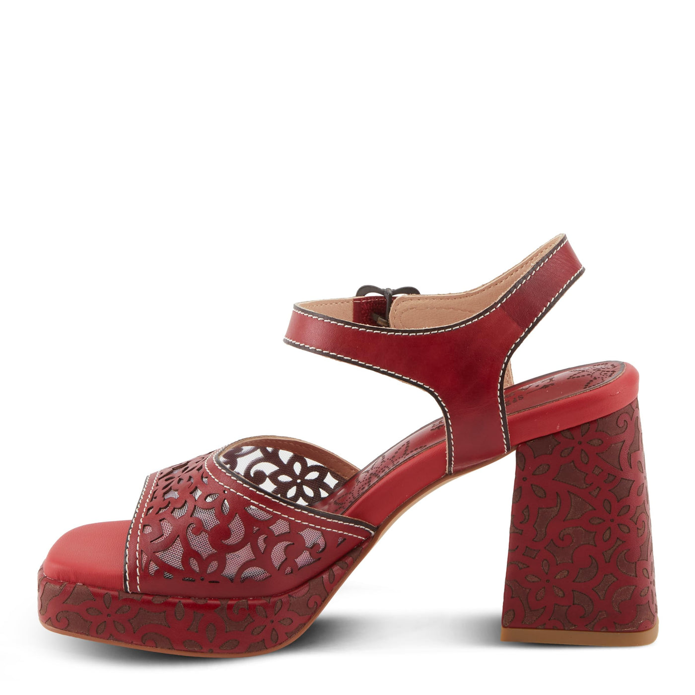 Spring Step L'Artiste Women's SAVYCHIC Platform Sandals - Open Toe, Leather and Mesh, Hook and Loop Closure Red EU 40 / US 9