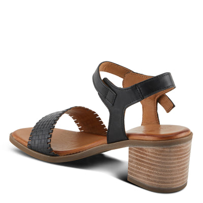Spring Step NIFONA Women's Embossed Leather Sandals with Cushioned Footbed and Stacked Heel