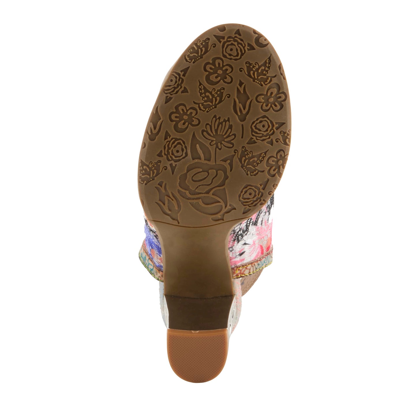 L'Artiste Women's WOWZA Hook-and-Loop Leather Sandals – Hand-Painted Design, Vibrant Mesh Upper, Crystal Embellishments, Chunky Metallic Heel Rainbow EU 39 / US 8.5