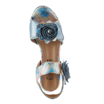 Spring Step L'Artiste Women's SMASHING Metallic Leather Sandals - Opulent Decorative Flowers, Sculpted Jewel Heel, Wearable Art Footwear Blue Multi EU 37 / US 6.5-7