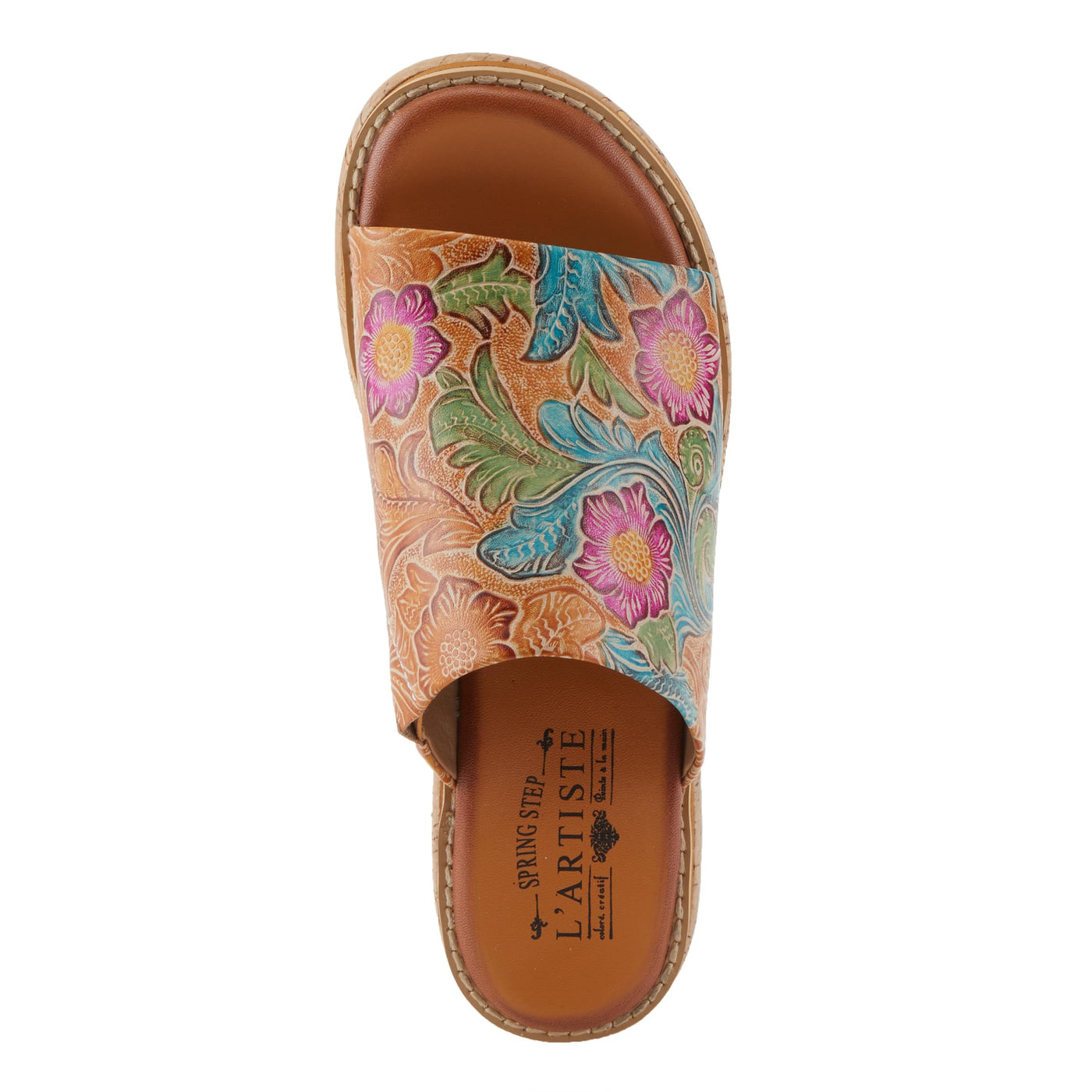 Spring Step L'Artiste Women's ALDINA Hand-Painted Leather Slides with Cushioned Comfort Camel Multi EU 37 / US 6.5-7