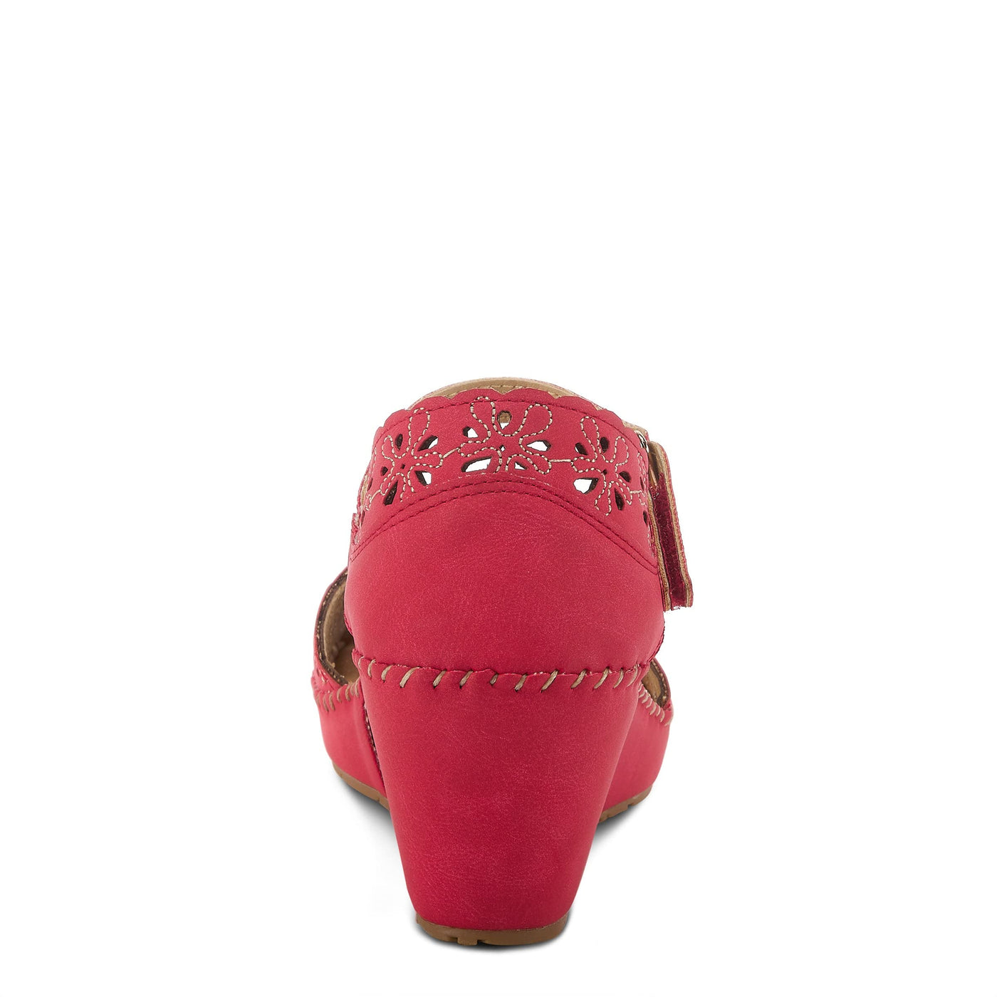 PATRIZIA Spring Step Gennina Wedge Sandals for Womens - Laser Cut Ladies Sandals with Embroidery - Hook and Loop Closure Womens Sandals - Dark Red EU 39 / US 8.5
