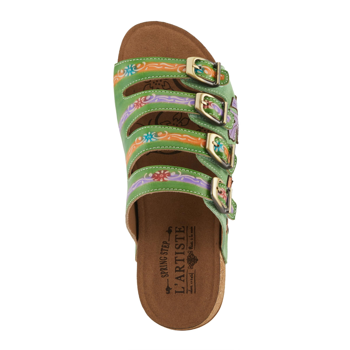 Spring Step L'Artiste Women's TOOCOOL Adjustable Hand-Painted Flatform Sandals Green Multi EU 42 / US 10.5-11