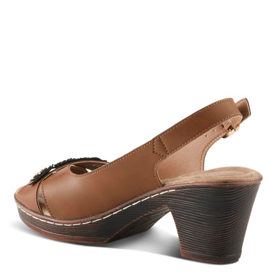 PATRIZIA Women's ADDISYN Buckle Sandals - Floral Stud Embellishments, Adjustable Fit, Faux Wood Heel BROWN EU 40 / US 9