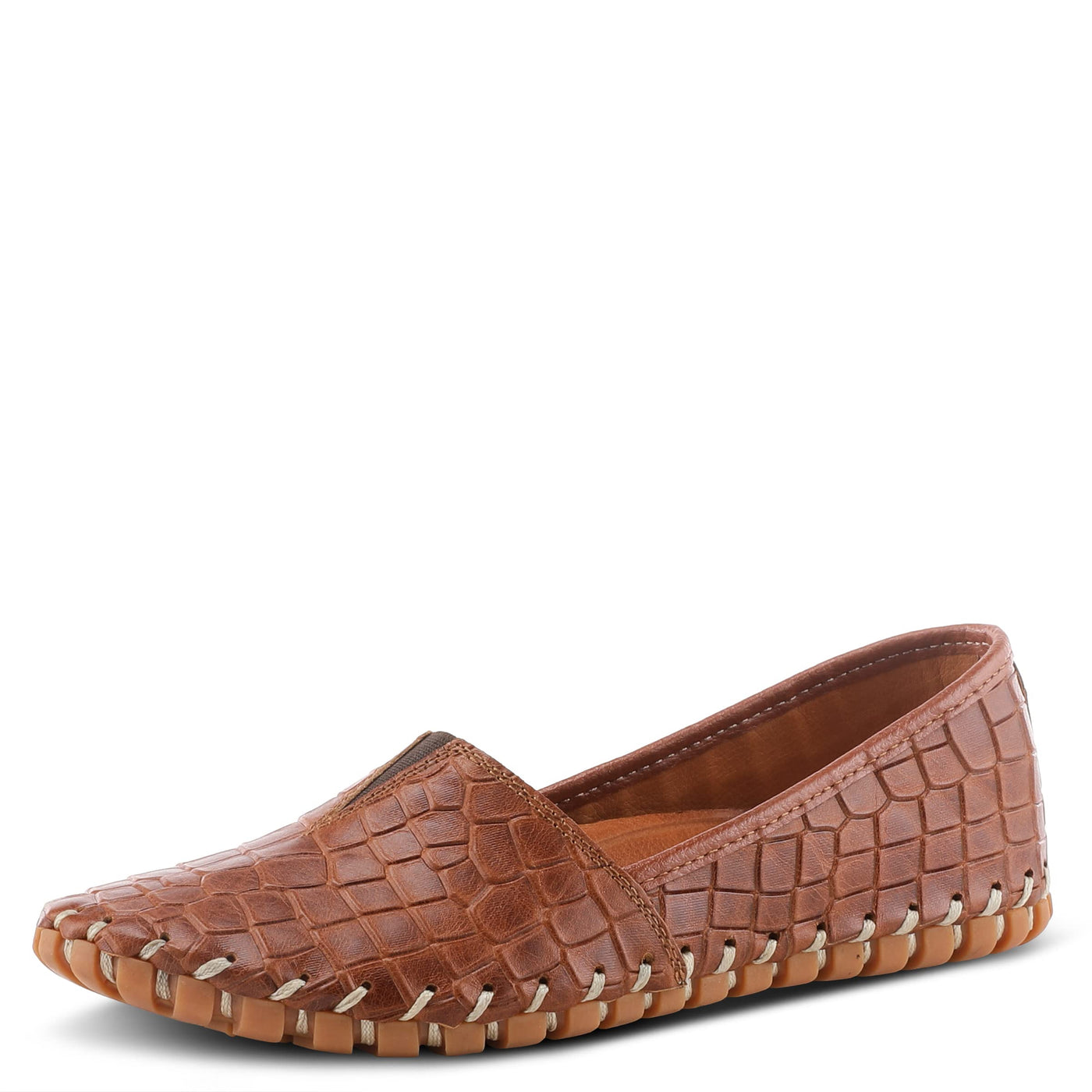 Spring Step Kathaleta-Croco Shoes for Women - Ladies Leather Booties with Rubber Outsole - Comfortable Slip-On Flat Shoes for Womens - Camel EU 39 / US 8.5