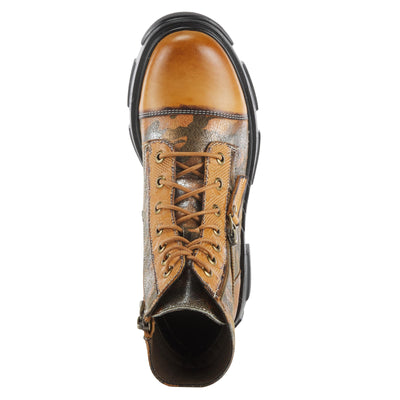 Spring Step L'Artiste Carnelian Booties for Women - Leather Ankle Boots with Lace-up and Zipper - Hand-Painted Womens Boots for Outdoor - Camel Multi EU 42 / US 10.5-11