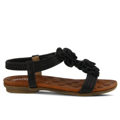 PATRIZIA Spring Step Nectarine Sandals for Womens - Ladies Sandals with Chic Flower Grabbing t-straps - Casuals Womens Sandals with Stretch Back Strap - Black US 7.5-8
