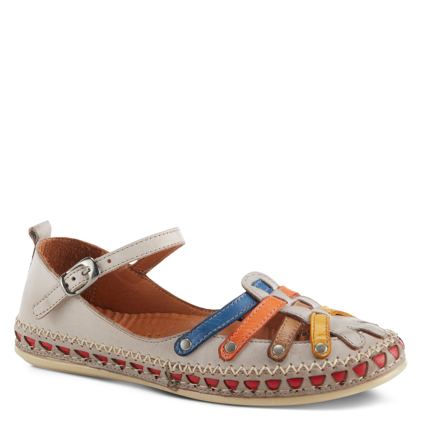 Spring Step Women's Apache Mary-Jane Leather Flat Shoe Grey Multi EU 42 / US 10.5-11