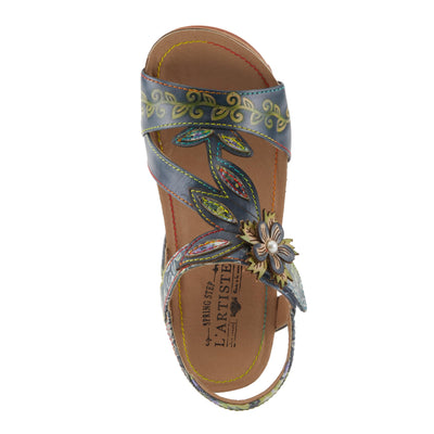 Spring Step L'Artiste Women's BELOVED Hand-Painted Low Cork Wedge Slide Sandals Teal Multi EU 37 / US 6.5-7