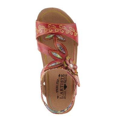 Spring Step L'Artiste Women's BELOVED Hand-Painted Low Cork Wedge Slide Sandals Red Multi EU 38 / US 7.5-8