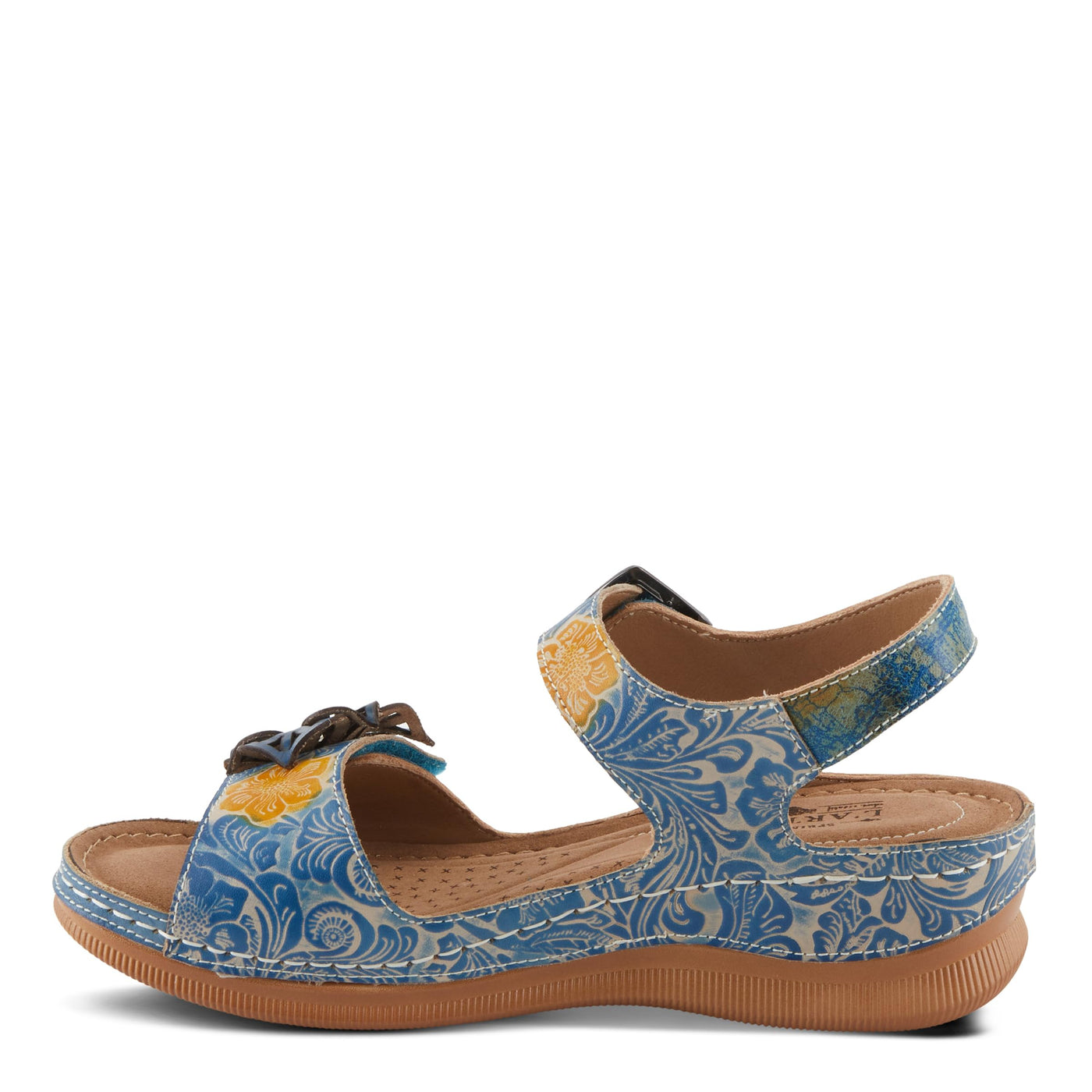Spring Step L'Artiste Women's JENELLA Hand-Painted Leather Sandals | Chic Floral Embellishments and Customizable Fit Blue Multi EU 36 / US 5.5-6
