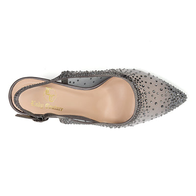 Lady Couture Lola Embellished Pointed Toe Slingback Pump, Pewter, 10