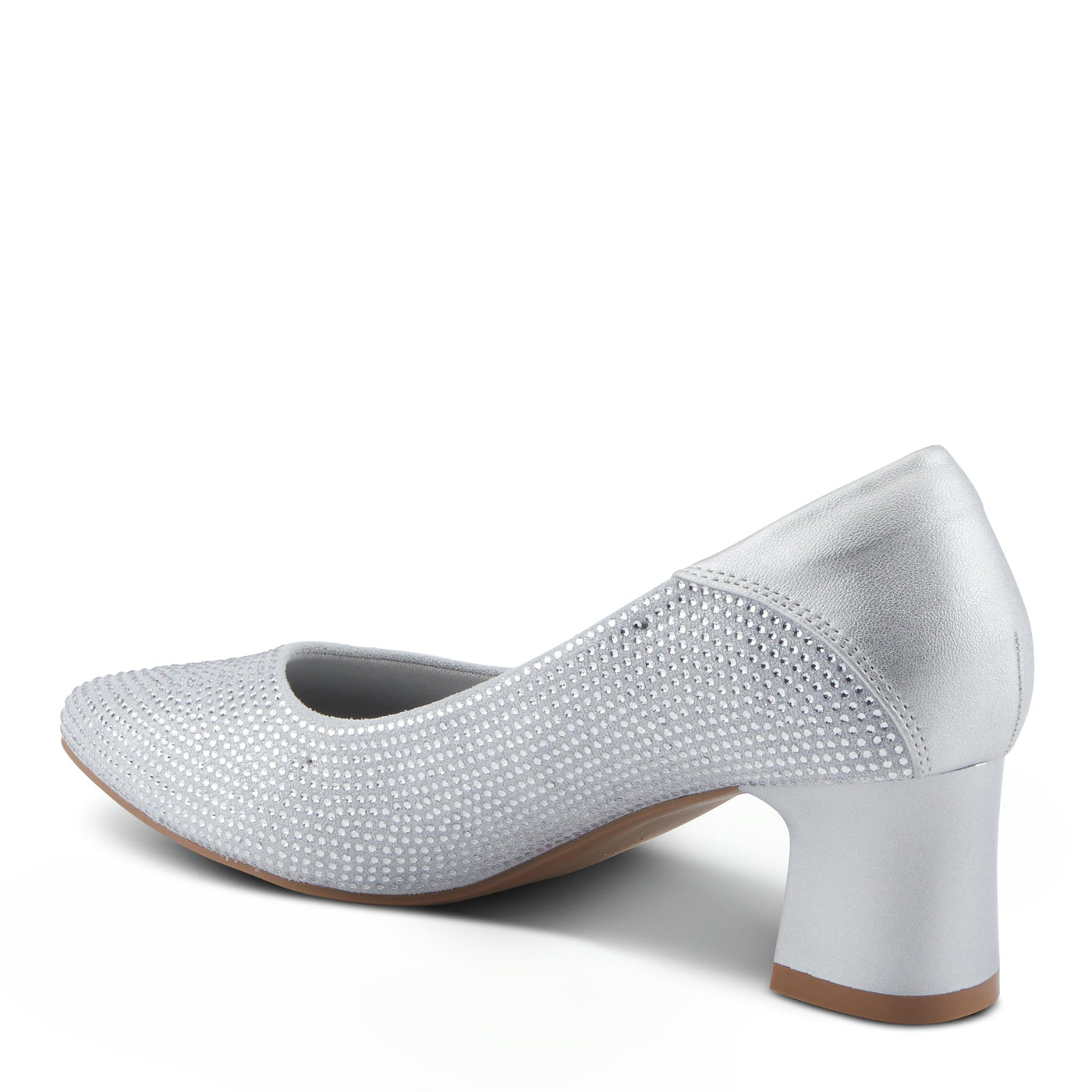 PATRIZIA Women's Senna Block Heel Pumps with Pointy-Toe Silhouette, Shimmering Crystals, and Comfortable Fit Silver EU 38/ US 7.5-8