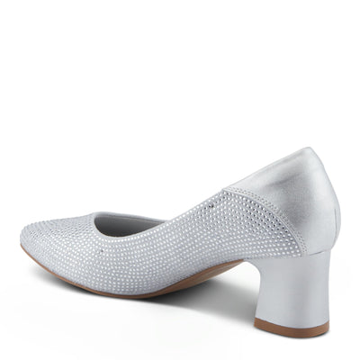 PATRIZIA Women's Senna Block Heel Pumps with Pointy-Toe Silhouette, Shimmering Crystals, and Comfortable Fit Silver EU 38/ US 7.5-8