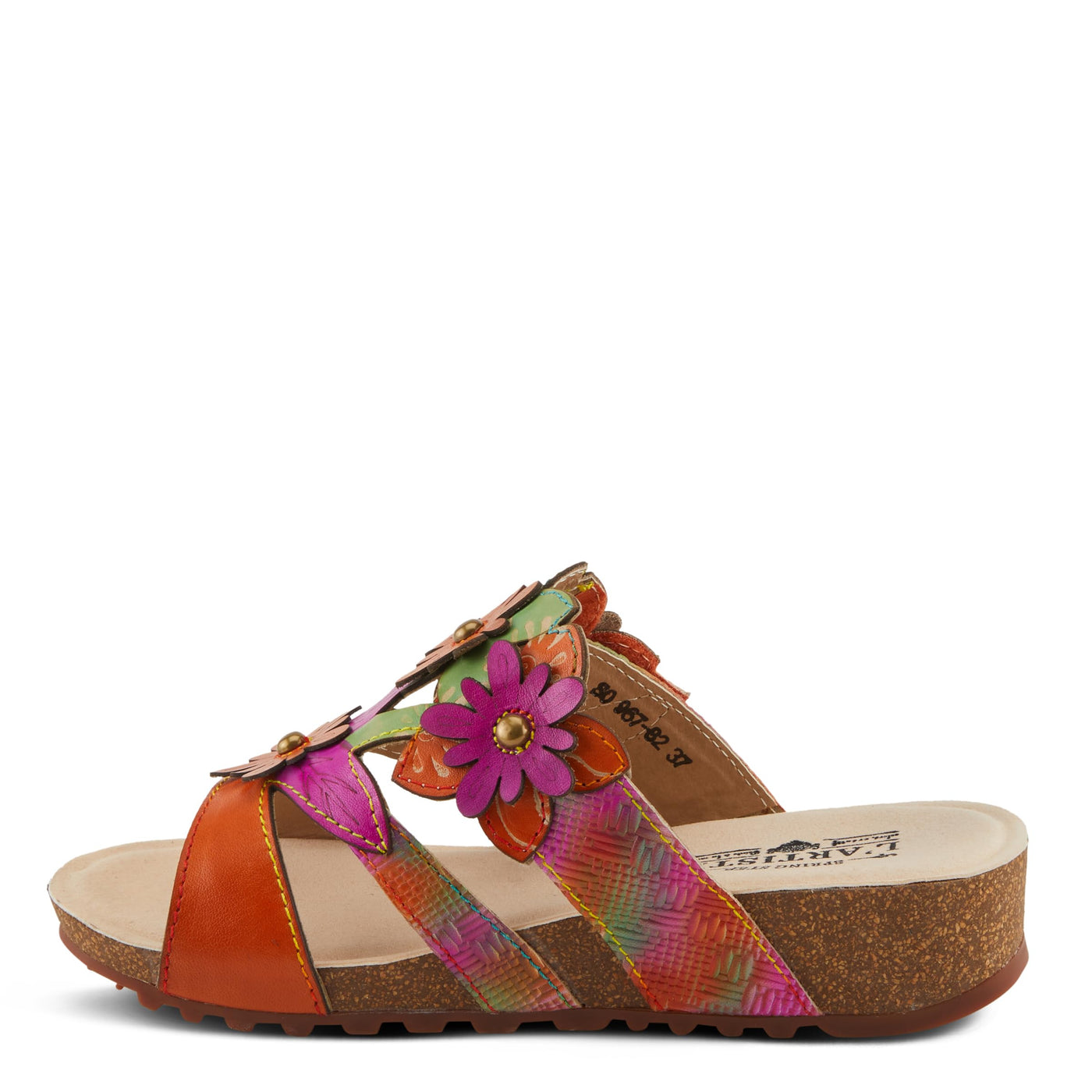Spring Step L'Artiste Women's LAVONDA - Hand-Painted Floral Sandals with Padded Footbed Orange Multi EU 37 / US 6.5-7
