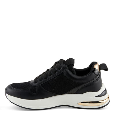 PATRIZIA Women's URSA Platform Sneakers with Sparkling Upper, Gold Metallic Accents, and Comfortable Fit Black EU 40 / US 9