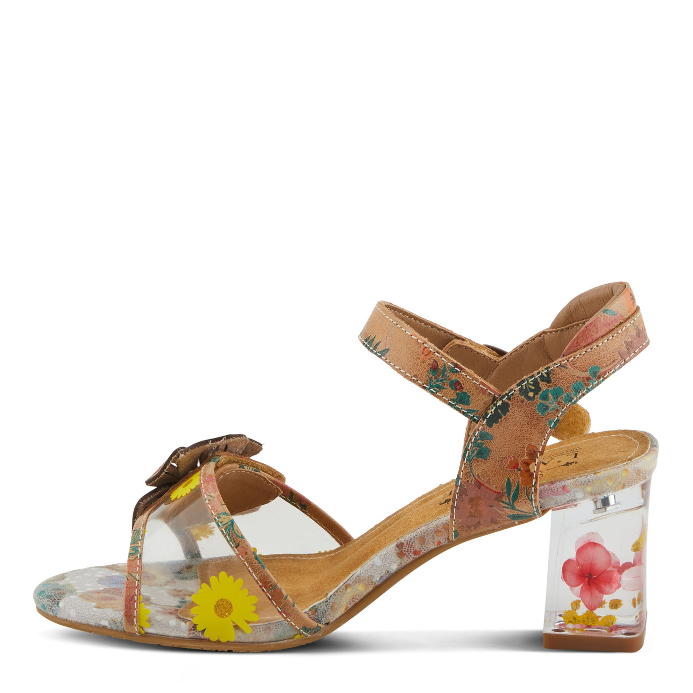 Spring Step L'Artiste Women's BREAKAWAY Floral Sandals - Dried Flower Block Heel, Hook and Loop Closure