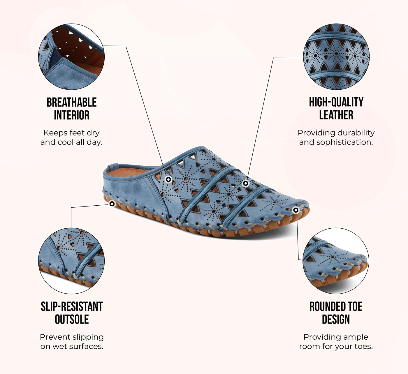 Spring Step Fusalide Slip-On Shoes for Womens - Comfortable Slip-On Shoes with Rubber Outsole - Casual Leather Clogs for Women - Blue EU 44 / US 12.5-13
