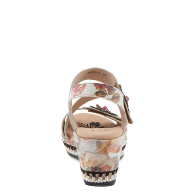 L'Artiste Women's BLISSFUL Hook and Loop Sandals - Floral Embossed Leather, Decorative Flower Accents, Adjustable Fit ICE MULTI EU 42 / US 10.5-11
