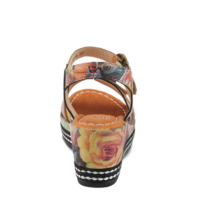 Spring Step L'Artiste Women's FLAVOUR Fashion Wrapped Wedged Sandals | Hand-Painted Leather Accents, Hook and Loop Closure Camel Multi EU 35 / US 5