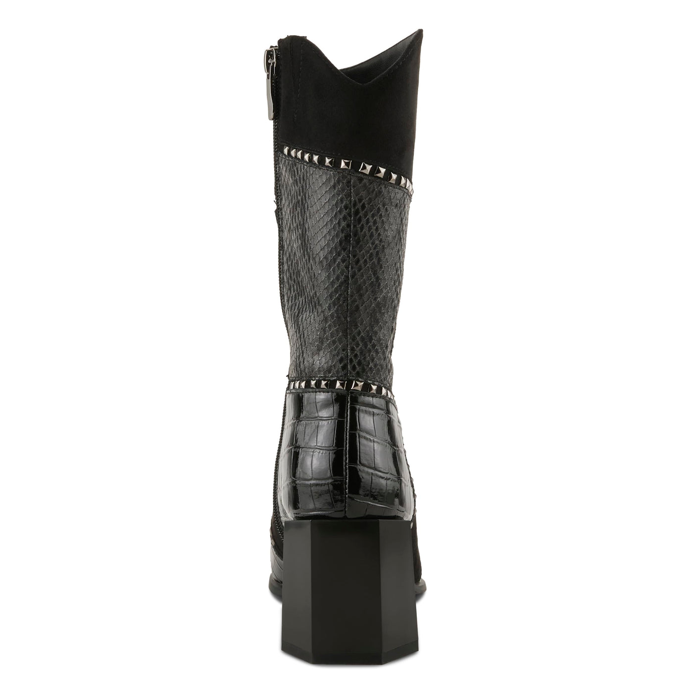 Azura Women's ZAYRINA Mid-Shaft Leather Boots with Animal Print, Stud Details, and Zipper Closure Black EU 40 / US 9