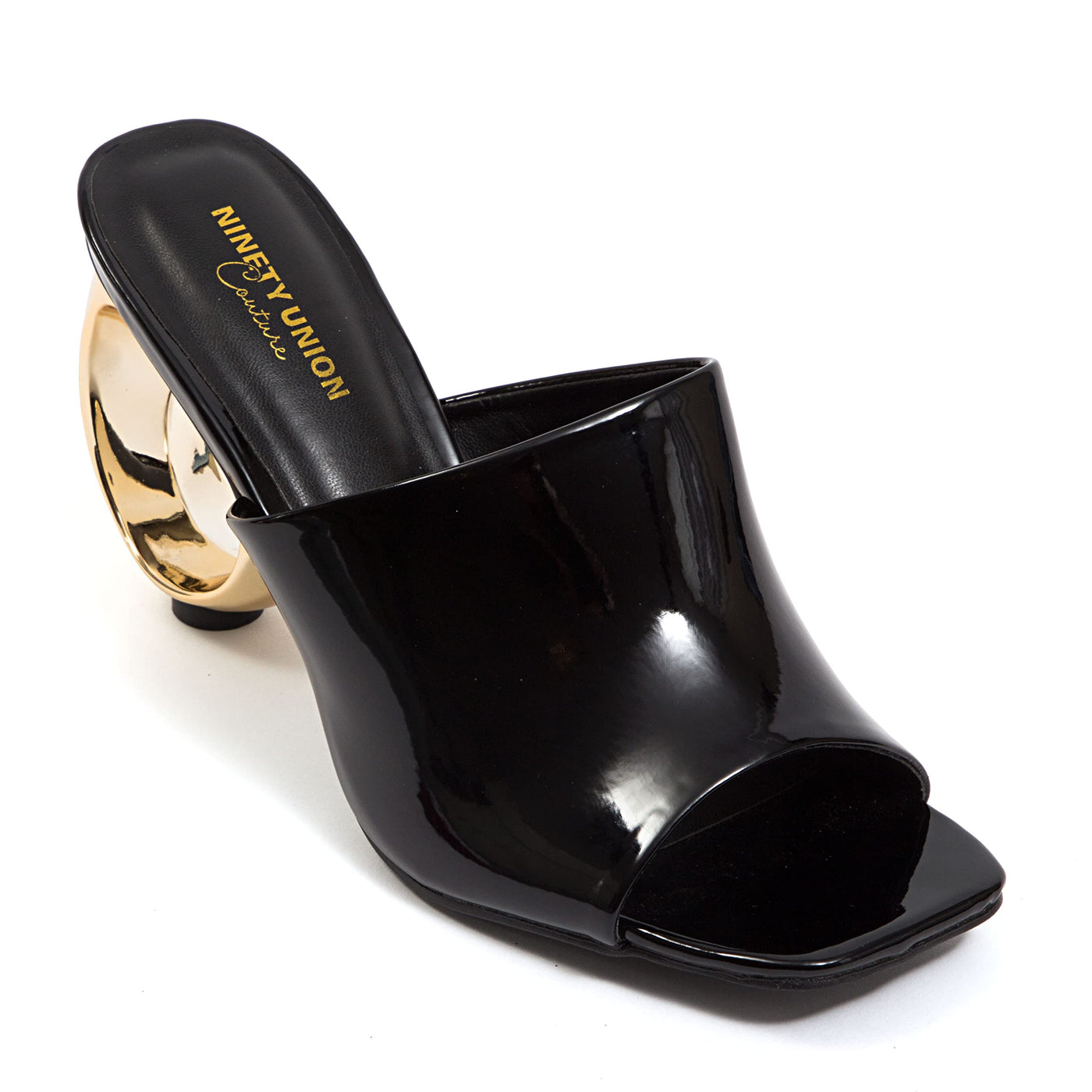 Ninety Union Jloo Open Toe Slide With Circular Metallic Heel, Black, 9