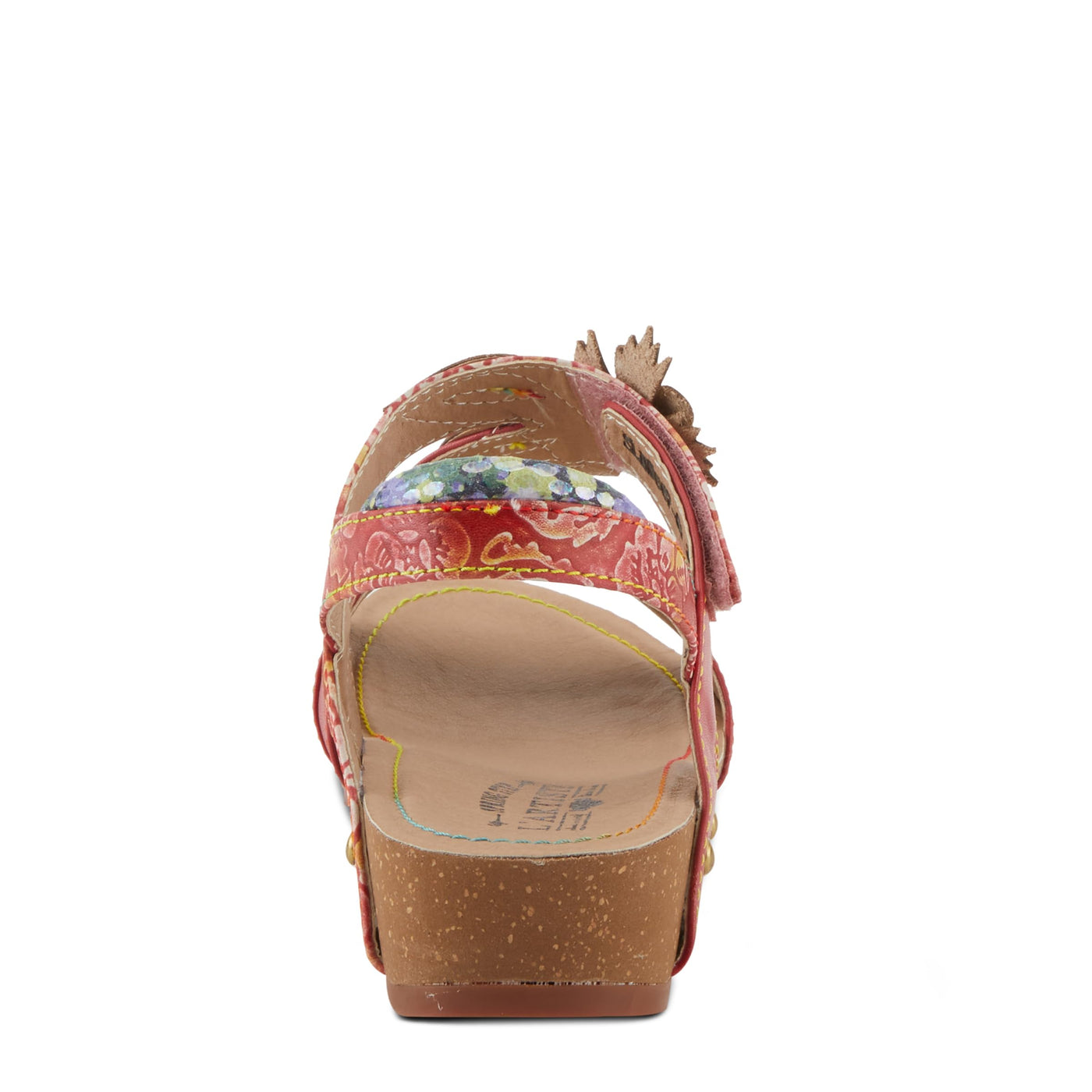 Spring Step L'Artiste Women's BELOVED Hand-Painted Low Cork Wedge Slide Sandals Red Multi EU 38 / US 7.5-8