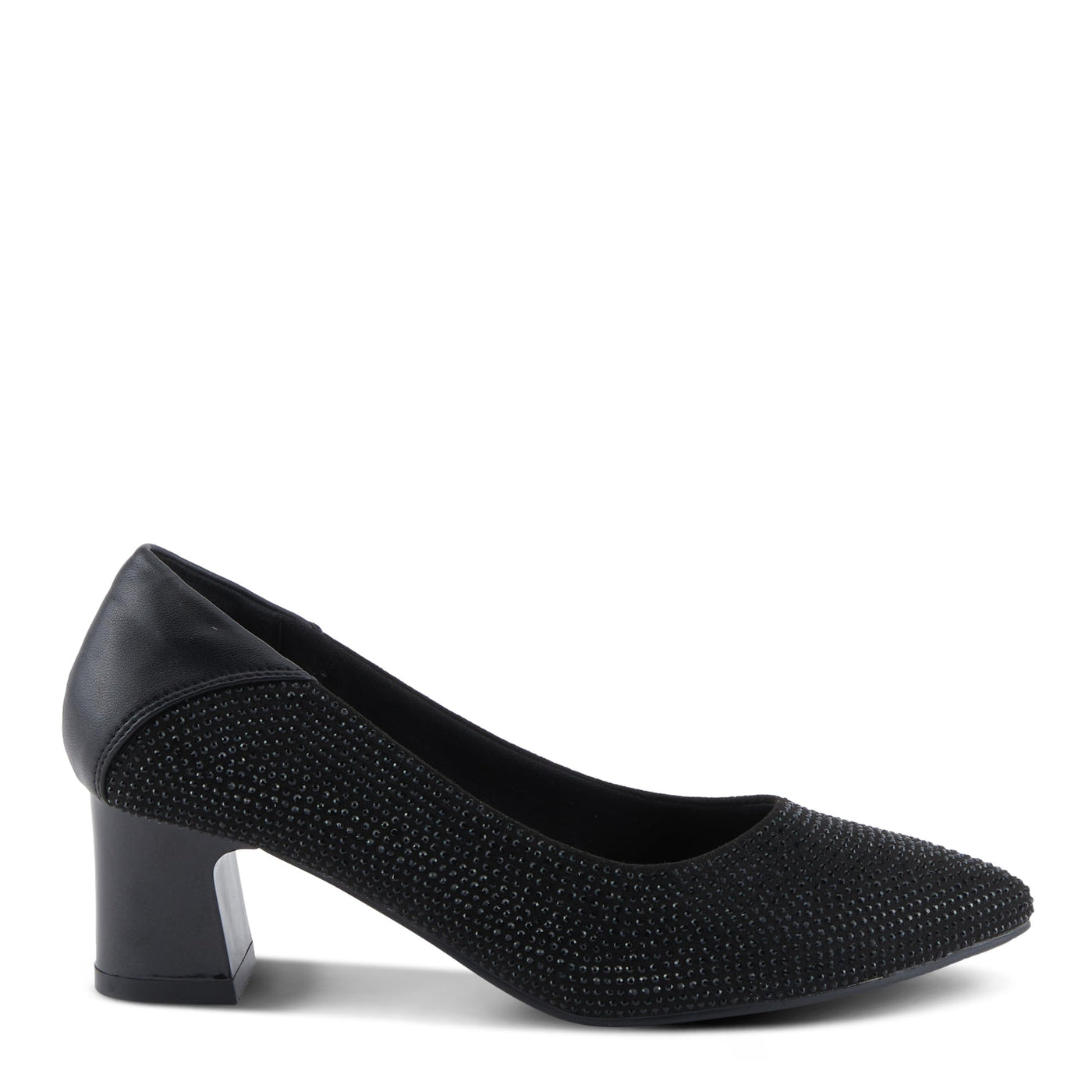 PATRIZIA Women's Senna Block Heel Pumps with Pointy-Toe Silhouette, Shimmering Crystals, and Comfortable Fit Black EU 36 / US 5.5-6