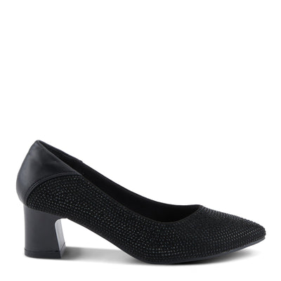 PATRIZIA Women's Senna Block Heel Pumps with Pointy-Toe Silhouette, Shimmering Crystals, and Comfortable Fit Black EU 38/ US 7.5-8
