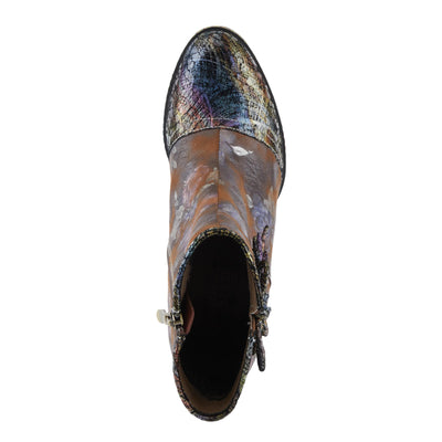 Spring Step L'Artiste Carre Women's Chic Bootie - Multi-Colored Metallics & Floral Designs, Stylish Heeled Ankle Boots Brown Multi EU 40 / US 9