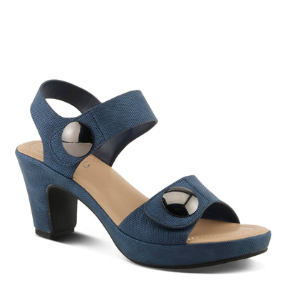 PATRIZIA Women's DADE-WOVEN Hook and Loop Sandals - Textured Faux Leather with Gold Button Accents, Adjustable Fit BLUE EU 38 / US 7.5-8