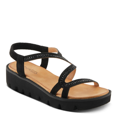 PATRIZIA Women's ZIGGED Zigzag Rhinestone Platform Stretch Back Sandals Black EU 42 / US 10.5-11