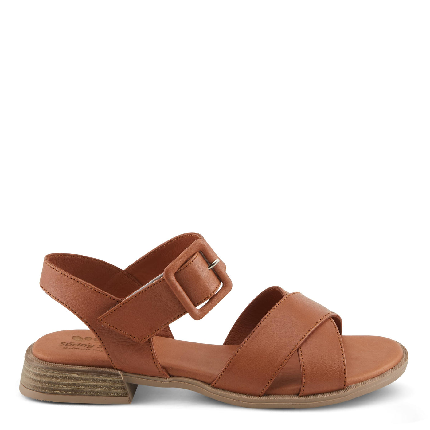 Spring Step PIDAE Women's Leather City Sandals with Crisscross Upper and Decorative Buckle Olive Green EU 40 / US 9