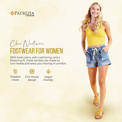 PATRIZIA Spring Step Nectarine Sandals for Womens - Ladies Sandals with Chic Flower Grabbing t-straps - Casuals Womens Sandals with Stretch Back Strap - Beige US 5.5-6