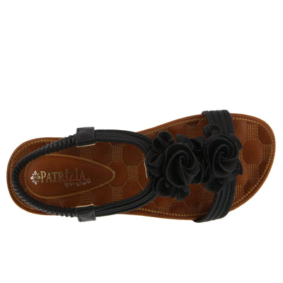 PATRIZIA Spring Step Nectarine Sandals for Womens - Ladies Sandals with Chic Flower Grabbing t-straps - Casuals Womens Sandals with Stretch Back Strap - Black US 5