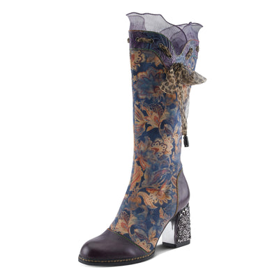 Spring Step L'Artiste Rorria Women's Statement Bootie - Crinoline Details, Cheetah Print Lace, Feminine & Playful Ankle Boots Purple Multi EU 40 / US 9