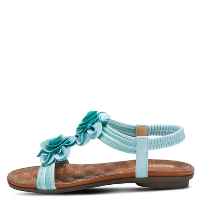 PATRIZIA Spring Step Nectarine Sandals for Womens - Ladies Sandals with Chic Flower Grabbing t-Straps - Casuals Womens Sandals with Stretch Back Strap - Turquoise Multi EU 37 / US 6.5-7