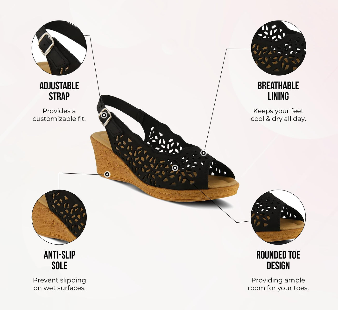 Spring Step Footsie Slip On Women's Shoe | Geometric Laser Cut Detail Shoes for Women with Adjustable Buckle Strap - Made in Italy,Black Nubuck EU 38 / US 7.5-8