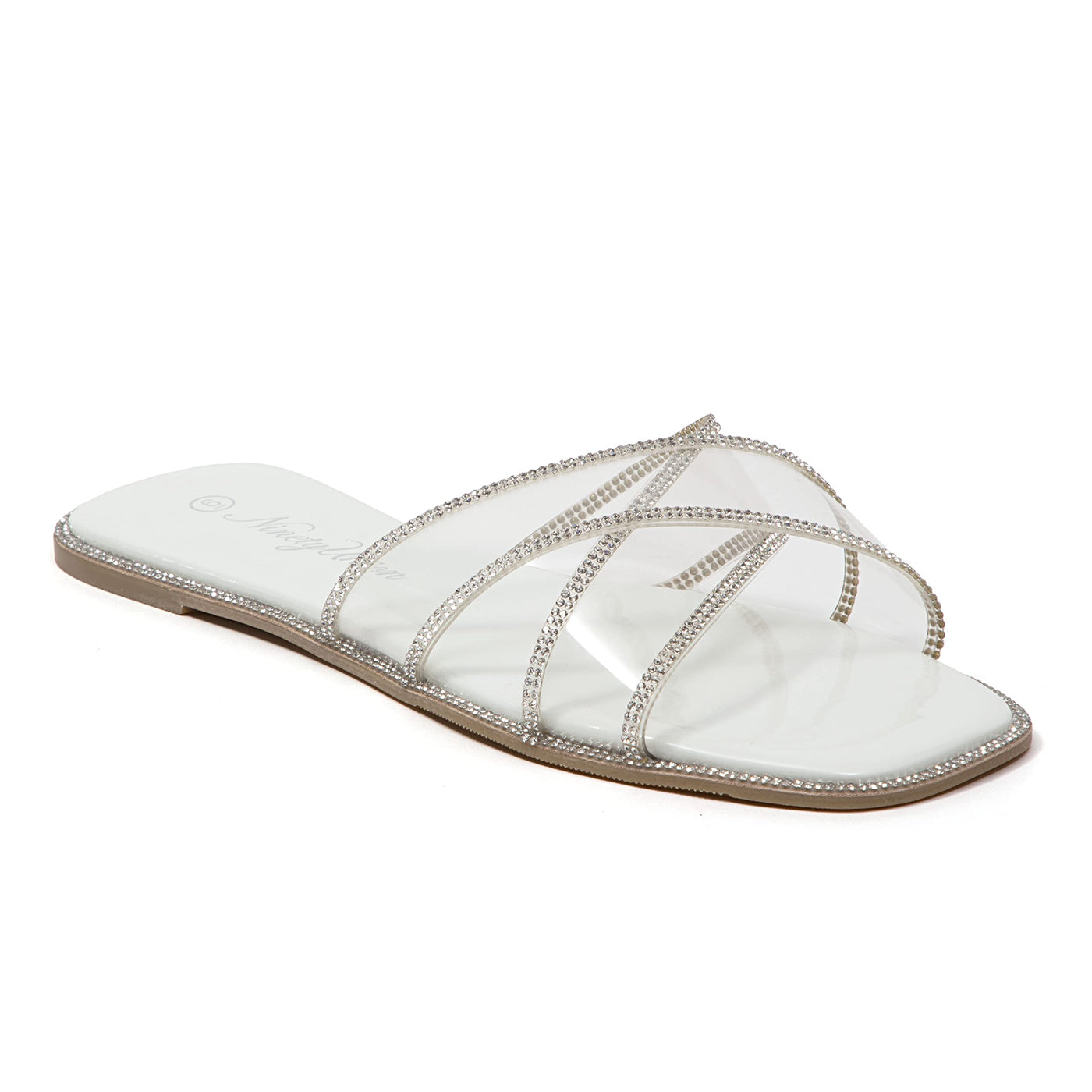 Ninety Union Atlanta Criss Cross Flat Slide With Studded Trim, White, 5