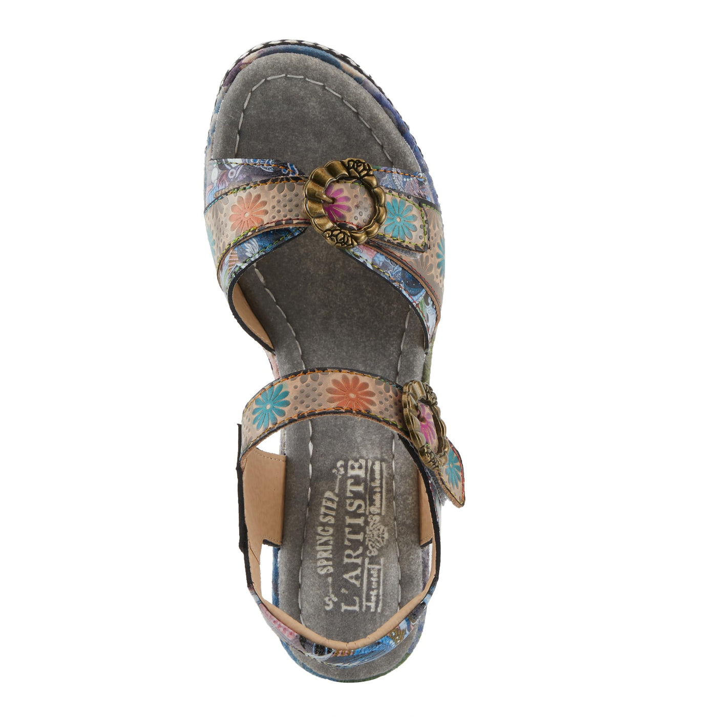 Spring Step L'Artiste Women's FLAVOUR Fashion Wrapped Wedged Sandals | Hand-Painted Leather Accents, Hook and Loop Closure Grey Multi EU 35 / US 5