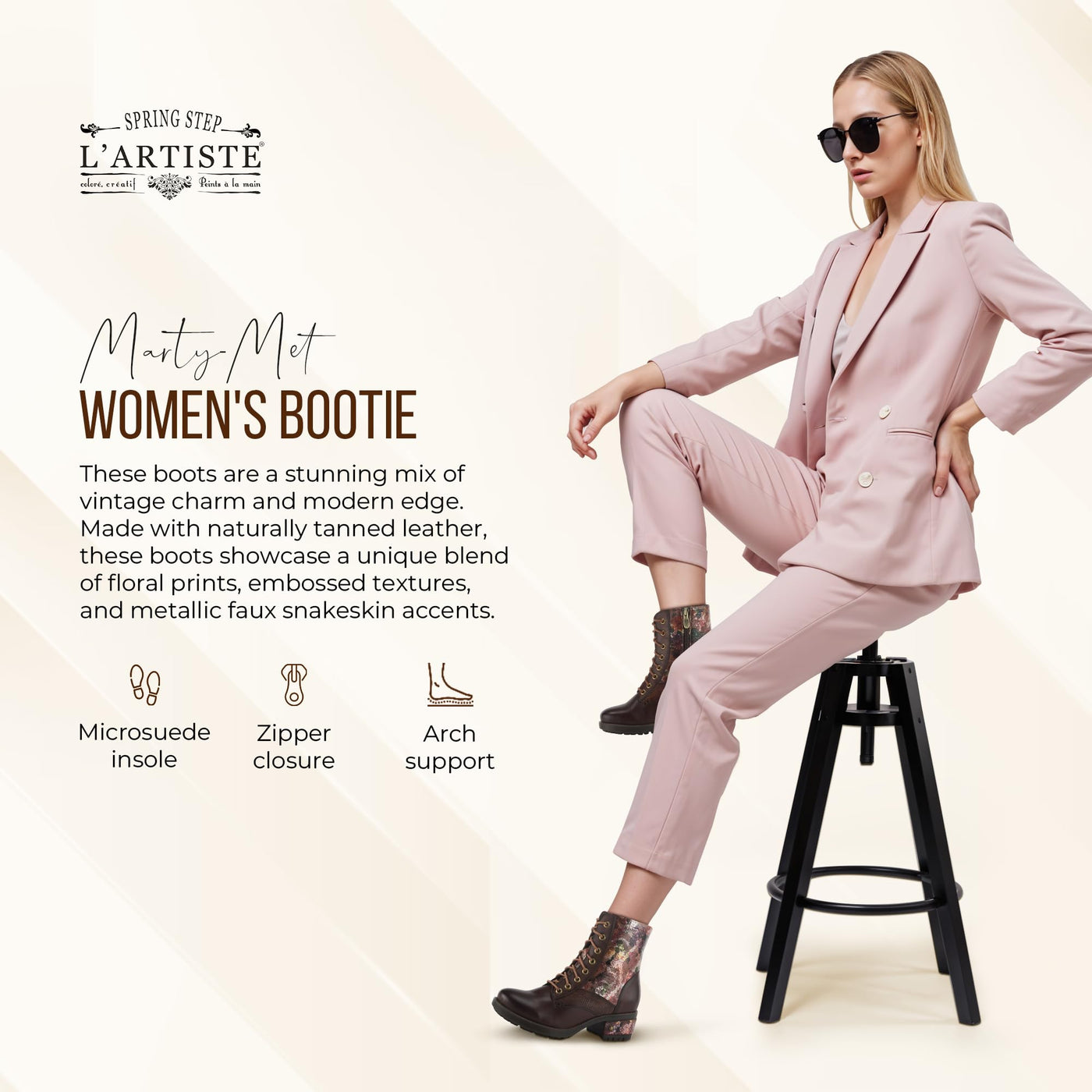 L'Artiste by Spring Step Marty Met Hand Painted Metallic Floral Ankle Boots for Women | Shoes for Women with Arch Support and Flexible Sole