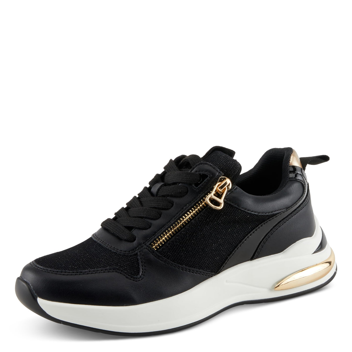 PATRIZIA Women's URSA Platform Sneakers with Sparkling Upper, Gold Metallic Accents, and Comfortable Fit Black EU 40 / US 9