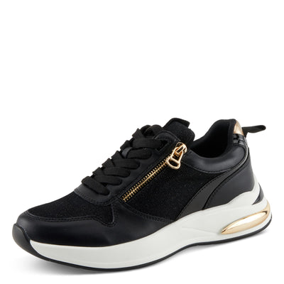 PATRIZIA Women's URSA Platform Sneakers with Sparkling Upper, Gold Metallic Accents, and Comfortable Fit Black EU 40 / US 9
