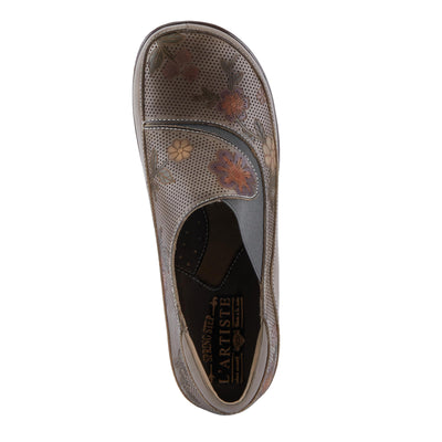 Spring Step L'Artiste Burbank-Flower Women's Bohemian Clogs - Perforated Leather, Artistic Flair, Luxurious Comfort Grey Multi EU 38/ US 7.5-8