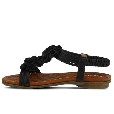 PATRIZIA Spring Step Nectarine Sandals for Womens - Ladies Sandals with Chic Flower Grabbing t-straps - Casuals Womens Sandals with Stretch Back Strap - Black US 10.5-11