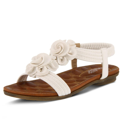 PATRIZIA Spring Step Nectarine Sandals for Womens - Ladies Sandals with Chic Flower Grabbing t-straps - Casuals Womens Sandals with Stretch Back Strap - White US 7.5-8