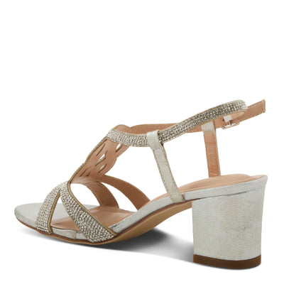 PATRIZIA Women's LILYANA Buckle Block Heel Sandals - T-Strap with Scrollwork Design, Elegant and Comfortable SILVER EU 36 / US 5.5-6