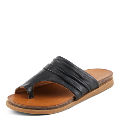 Spring Step BATES Women's Gathered Leather Sandals with Delicate Toe Ring Detail